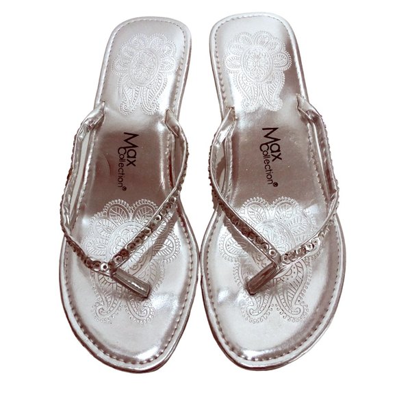 Max Collection Wedge Thong Sandals with Sequined Accent, Slip-on Shoes, Sandal - Picture 4 of 12